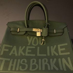 Sonique Saturday signature “You Fake Like…” large Faux Birkin bag.